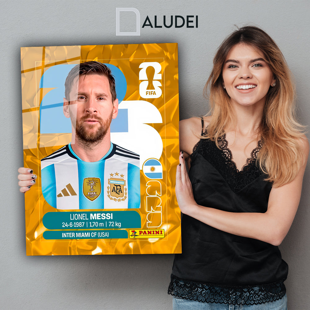 MESSI ESTAMPA ALBÚM PANNI CUADRO PERSONALIZADO DE ALUMINIO SUBLIMADO 40X60 CM