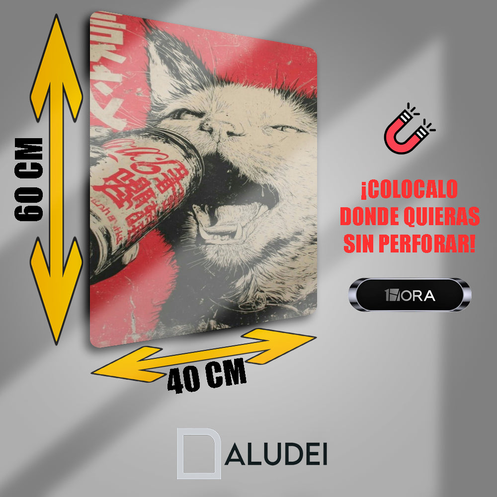 GATO JAPONES TOMANDO SODA CUADRO DE ALUMINIO SUBLIMADO 40X60 CM