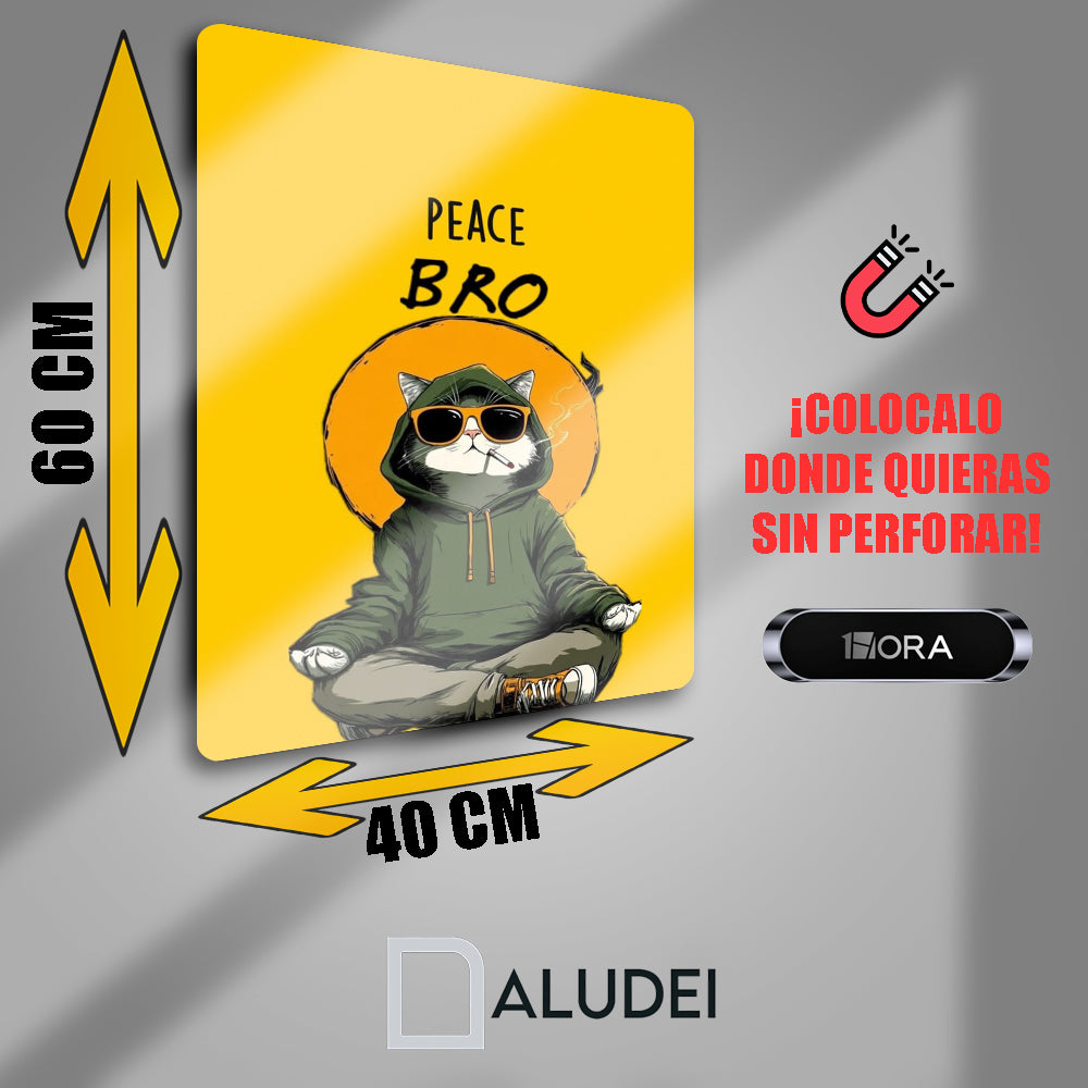 GATO PEACE BRO CUADRO DE ALUMINIO SUBLIMADO 40X60 CM