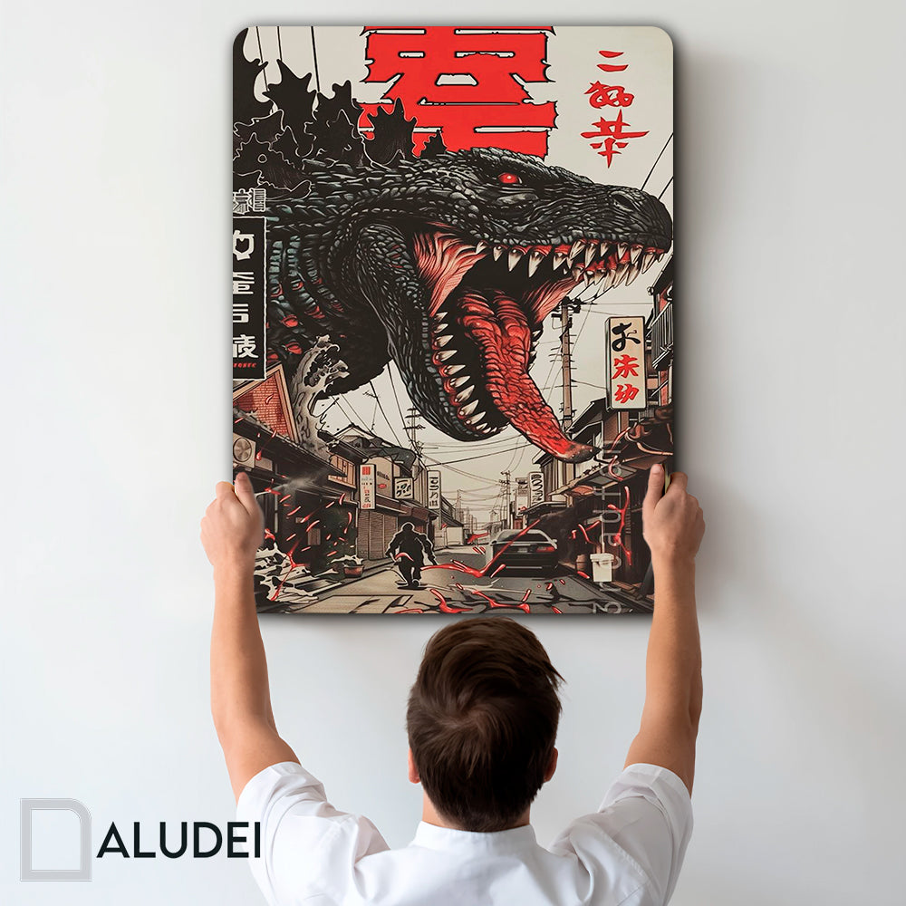 MONSTRUO JAPONES GODZLLA CUADRO DE ALUMINIO SUBLIMADO 40X60 CM