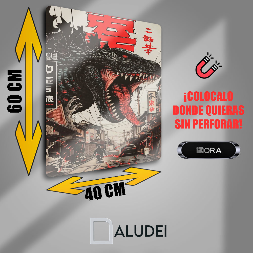 MONSTRUO JAPONES GODZLLA CUADRO DE ALUMINIO SUBLIMADO 40X60 CM