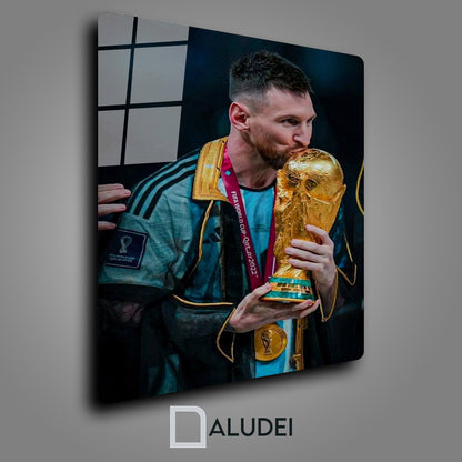 CAMPEÓN DEL MUNDO BESANDO COPA CUADRO DE ALUMINIO SUBLIMADO 40X60 CM