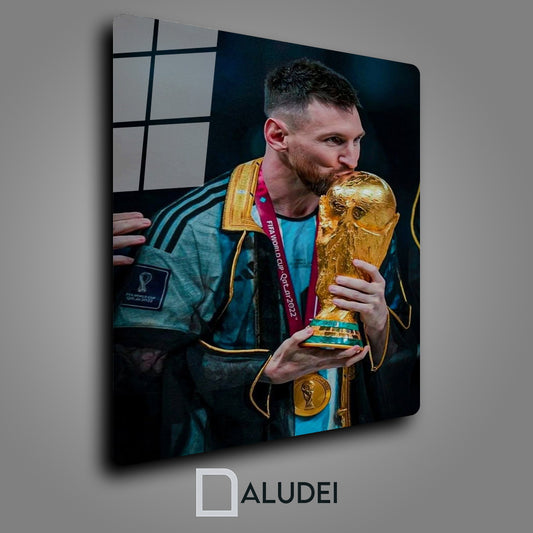 CAMPEÓN DEL MUNDO BESANDO COPA CUADRO DE ALUMINIO SUBLIMADO 40X60 CM