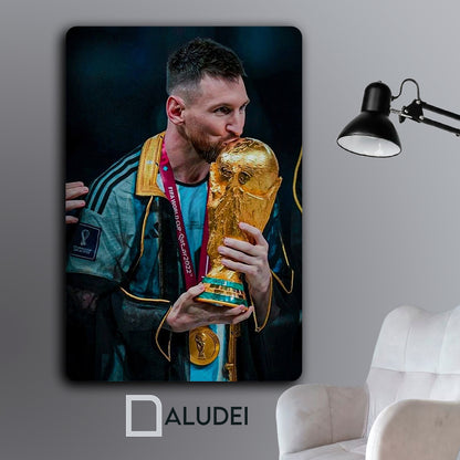 CAMPEÓN DEL MUNDO BESANDO COPA CUADRO DE ALUMINIO SUBLIMADO 40X60 CM