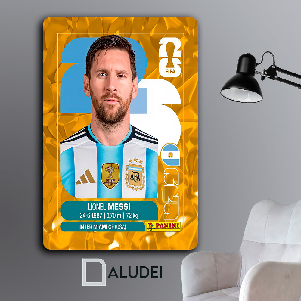 MESSI ESTAMPA ALBÚM PANNI CUADRO PERSONALIZADO DE ALUMINIO SUBLIMADO 40X60 CM